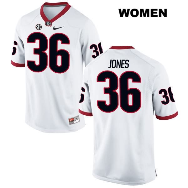 Georgia Bulldogs Women's Garrett Jones #36 NCAA Authentic White Nike Stitched College Football Jersey UUS2456PY